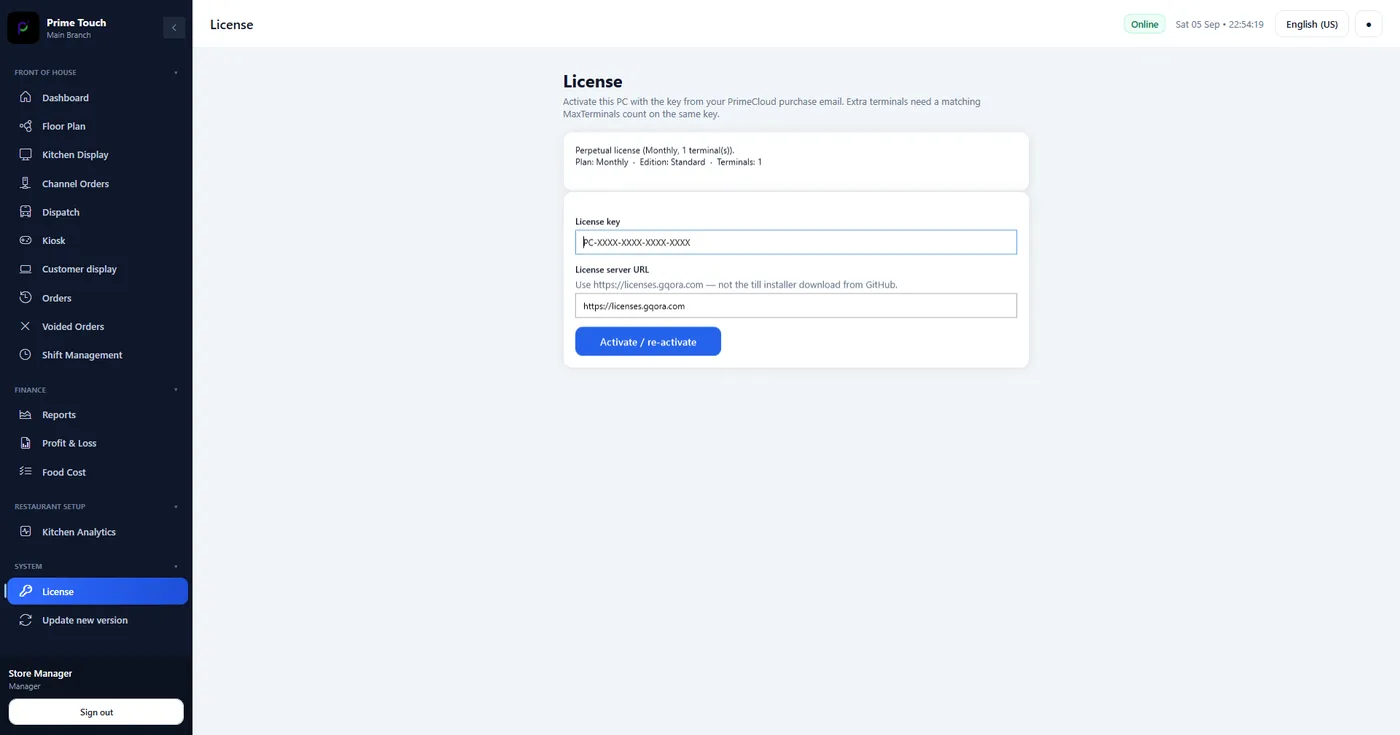 License activation in till setup